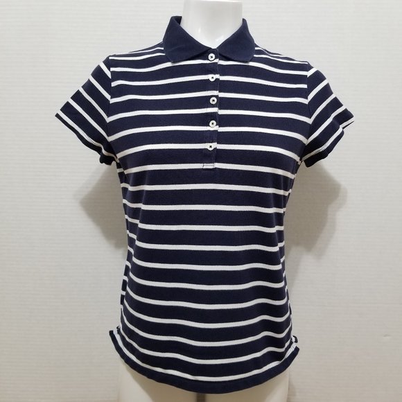 Merona top Small Ultimate Polo Breton striped nautical short sleeve side split - Picture 1 of 10